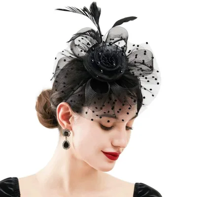 Women's Fascinators, Feathers Tea Party Hat, Veil Headband with Hair Clip for Cocktail Church