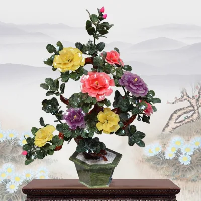 Creative Jade Simulation Peony Flower Ornaments Fake Flower Bonsai Living Room Decoration Table Decor Crafts Home Accessories