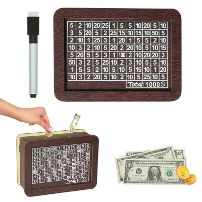New Creative Wooden Savings Jar Money Box With Counter Dollar Saving Challenge Jar