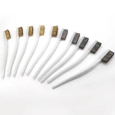 Long Handle Brass Stainless Steel Nylon Bristle Cleaning Brush for Rust Removal Deburring Polishing Metal Surface Gap Cleaning