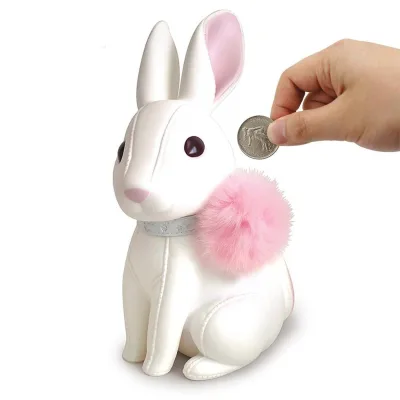 Polyresin/resin Animal Crafts Cute Rabbit Piggy Bank, White Rabbit Bank Toy Coin Bank Decorative Saving Bank Money Bank