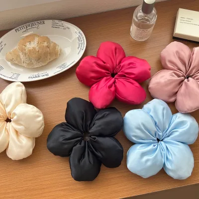 PL Big Flower INS Sponge Padded Flower Hair Tie for Girls Satin Korean Style Hair Accessories Women Floral Hair Band