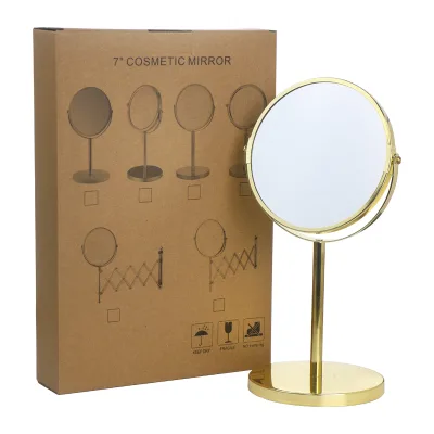 Luxury Tabletop Mirrors Multifunctional Desktop Gold Metal 360 Rotating Table Makeup Mirror