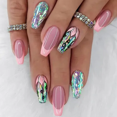 Stock Available 24pcs/ Set Super Shiny French Style Full Cover Flat Square Coffin Press on Nails