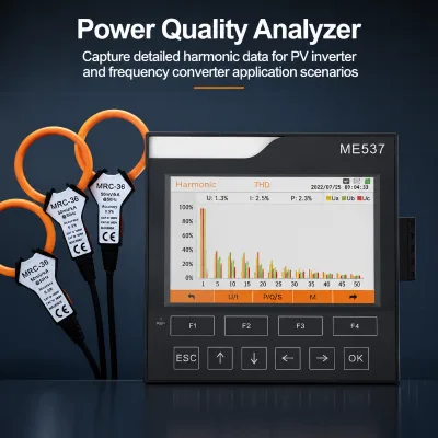 Class 0.2% High Precision Power Quality Analyzer ME537 - 51st Harmonic Monitoring Three Phase Meter with Rogowski Coil MRC-36