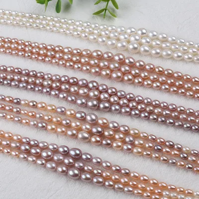 AAAA 4-9mm White pink Purple Mixed Color Rice Shape Pearl Meter Tower Chain in Strand Loose Wholesale Freshwater Pearls Beads