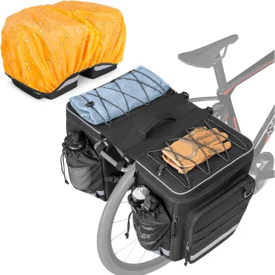 Expandable Water-Resistant Mountain Biking Bag Double Pannier Bag for Commuting Grocery Carrier
