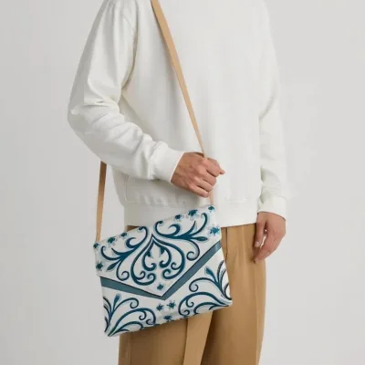 Soft Islamic Prayer Mat Delicate Ornament Adorned Lightweight and Foldable Complete with a Coordinated Sling Bag