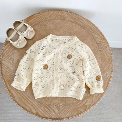 Engepapa Spring and Autumn Girls Baby Knitted Cardigan Embroidery Children's Jacket Sweet Kids Clothes Coat