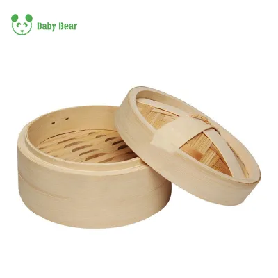 Mini 18cm- 30cm Deeper Organic Bamboo Steamer Basket 2-layer Kitchen Round Cooking Durable Dumpling Steamer