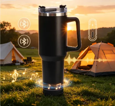 Custom 40oz Stainless Steel Bluetooth Speaker Tumbler Handle Sublimation Music Lid Straw USB Rechargeable Eco-Friendly Portable