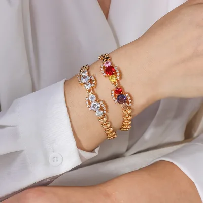 Factory Customized Women's 18/22K Copper Tennis Bracelet Environmentally Friendly AAA Standard Colorful Zircon Bracelets