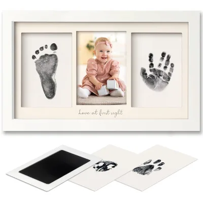Wholesale Eco-Friendly Handmade Wood Frame DIY Hollow Design for Baby's First Year Prints Hand Footprints Memory Display for