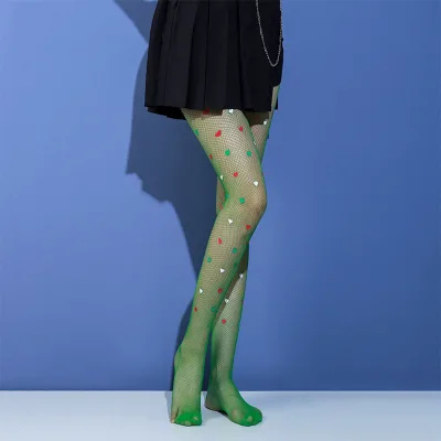 Summer Sexy Red White Green Pantyhose Cute Peach Heart Women's Stockings
