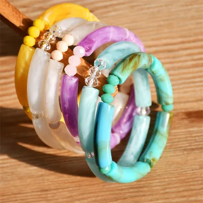 Wholesale Candy Color Fashion Jewelry Handmade Beads Stretched Elastic Acrylic Crystal Bracelet Women Bangles