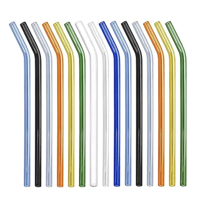 Wholesale 8*200mm Reusable Transparent Colored Glass Straw Environmentally Friendly Heat Resistant Drinking Glass Straw for Bars
