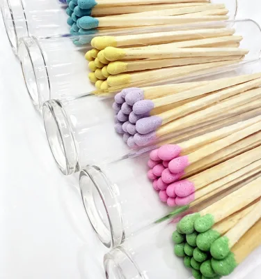 Multi Pastel Tip Long Wooden Safety Matches Custom Label Fragrance Shop Merchandise Living Room Table Decor Wholesale Matches