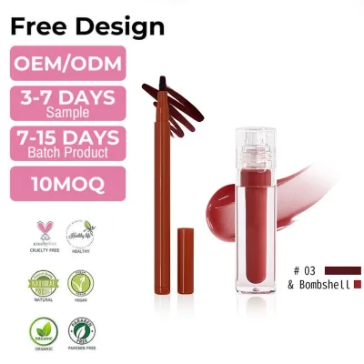Organic Vegan Lip Set with Lip Tint Lip Liner & Lip Oil Moisturizing Makeup Set Gloss Outline Lip Shape Plumper Private Label