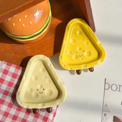 Cute Cheese 4 Inch Square Cartoon Design Microwave Safe Soy Sauce Vinegar Seasoning Dish Underglaze Color Japanese Style