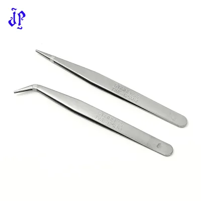 JP 12.5cm Pointed and Elbow Tweezers Stainless Steel Silvery Custom Private Label Lash Extension Tweezers