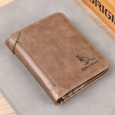High Quality Vertical Men Folding Coin Purse Man Leather Wallet Business Credit Card Holder Bag Wallets Blocking Men's
