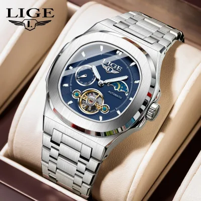 LIGE 6837 Luxury Automatic Watches Men Fashion Classic Mechanical Mens Watch Sports Waterproof Luminous Wristwatches Gifts Reloj