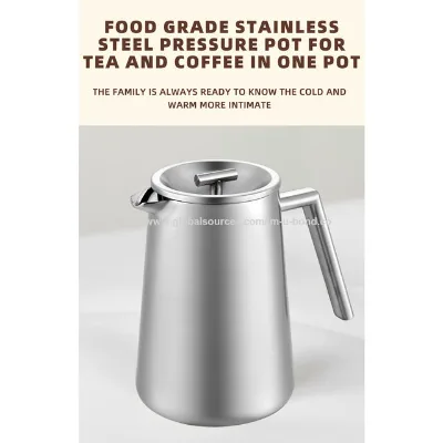 Double Wall Stainless Steel French Press with Innovative Handle and Recessed Lid