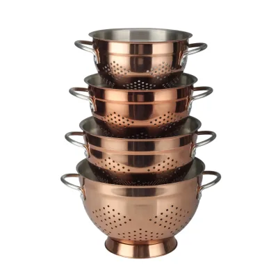 High Grade Stainless Steel Colander for Pastas or Washing Fruits, Vegetables, Salads with Decorative Copper Colander