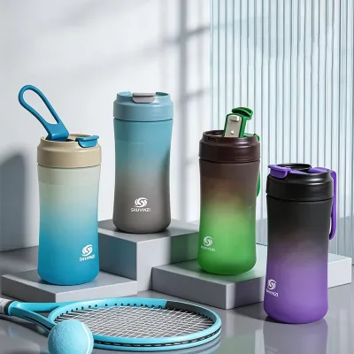2024 Hot Sale Reusable Eco-friendly 400ml Gradient Plastic Sport Motivational Frosted Water Bottle