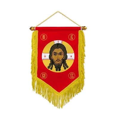 Orthodox Holy Jesus Pennant Flag with Golden Tassels IC XC Christian Religious Hanging Banner Church Wall Decor Tapestry