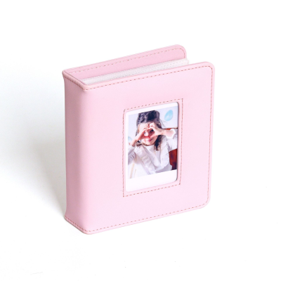3-Inch Pink Solid Color Photo Album for 64 Photos Interior Storage with PU Cover Commemorative Album