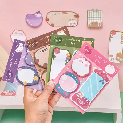 Korea Adhesive Pad Sticky Note Pad Kawaii Sticky Notepad Memo Pads Stationary Custom Kawaii Printed Sticky Note