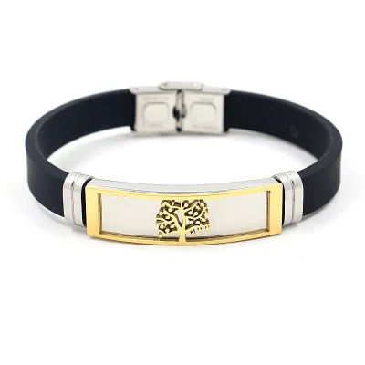 Stainless Steel Jewelry Golden Life Tree Soft Silicone Bracelets for Men