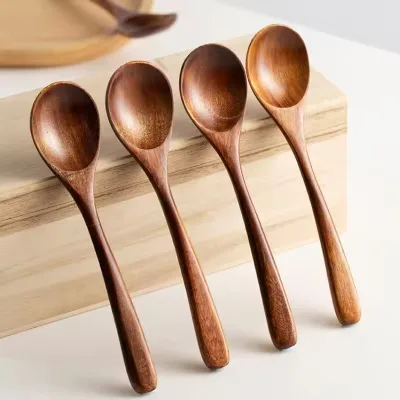 Nanmu Wood Serving Spoon Wooden Seasoning Spoon Cooking Spoon for Salad Soup Rice Kitchen Tableware Food Safe