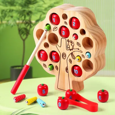 Wooden Children's Educational Toys Apple Tree Bug Catching Wooden Clip Beads Game Eco-friendly Wooden Toy