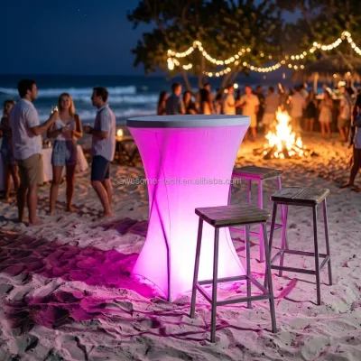 Modern 42" Height Round Folding Plastic Bar/Cocktail Led Table for Outdoor Dining Kitchen Hotel & Restaurant Use