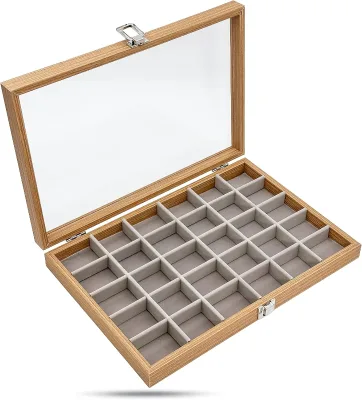 TheDisplayGuys for Your Modern Living Wooden Travel Jewelry Box W. Tempered Glass Display Lid - Earrings