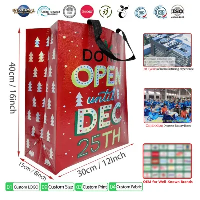 Reusable Durable Laminated Waterproof Non Woven Laser Shopping Bag with PP Webbing Handles and Custom Logo for Christmas Days