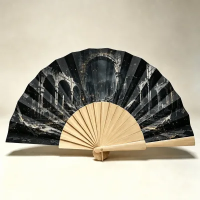 BSBH Pretty Painted Wooden Fans Black Silk Cloth Nice Easy Fold Soft 23cm for Bride Wedding Day Event Use