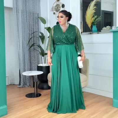Wholesale Women Plus Size Dresses Luxury Tulle Fabric African Abaya Dresses