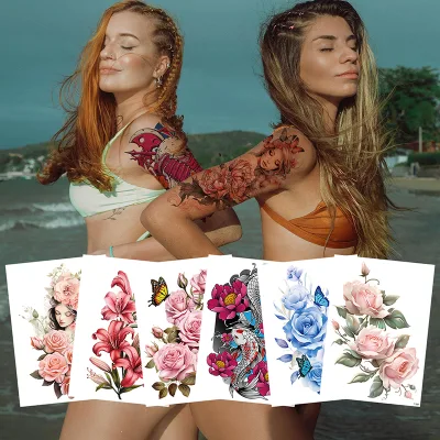 Factory Supplies China Temporary Tattoos China Sexy Flower Arm Tattoo Sticker Women Tato for Body Chest Waist Neck