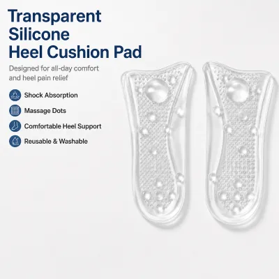 Women's Transparent Eco-Friendly Anti-Slip Silicone Heel Cushion Pads Reusable Gel Cups Shock Absorption Inserts for Loose Shoes