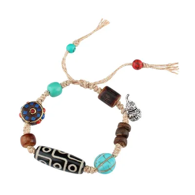 Handmade Jewelry Bohemian Ethnic Style Gemstone Vintage Feature Beads Hand Woven Braided Bracelet