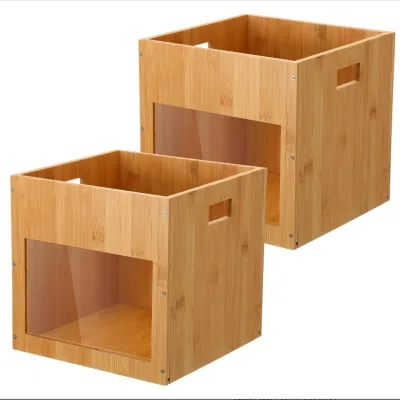 Custom Bamboo Wooden Rectangle Storage Box Customized Color Shape Polished Window Cube Eco-Friendly Home Decor Gift Packaging