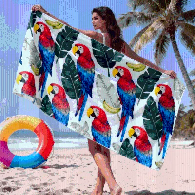 Recycled Tropical Fruit Animals Print Custom Logo Absorbent Extra Large Microfiber Beach Towel