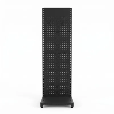 Durable Powder Coated Black Metal Pegboard Display Stand Floor Standing Tool Organizer Rack with Adjustable Hooks