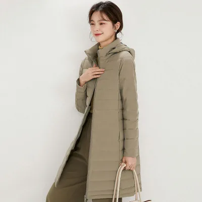 Casual Fashion Women's Winter Long Puffer Jackets Hooded Breathable Windproof Eco-Friendly Light Weight High Quality Customized