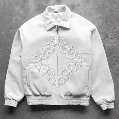 DiZNEW Factory Wholesale OEM High Quality Custom Logo Men's White Plus Size Leather Jacket