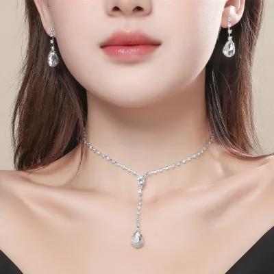 Rhinestone-encrusted Bridal Set Necklace and Earrings Foreign Trade Wedding Dress Accessories