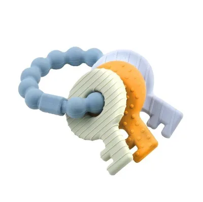 6+ Months Boy Girl 100% Key Chain Shaped Food-Grade BPA Free Baby Silicone Teething Relief Toys Teether Rings